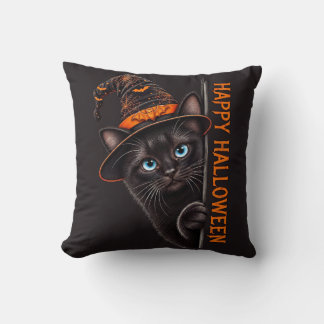 Almofada Bruxa de Gato Preto Chapéu Halloween