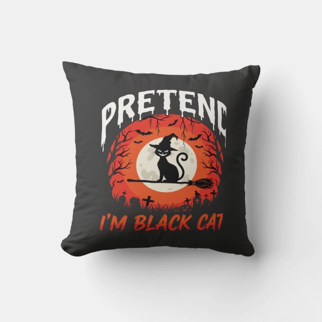 Almofada Bruxa de Gato Preto do Dia das Bruxas Disfarce (Frente)