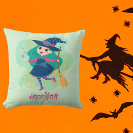 Almofada Bruxa de Halloween Adorável com Vassoura e Estrela