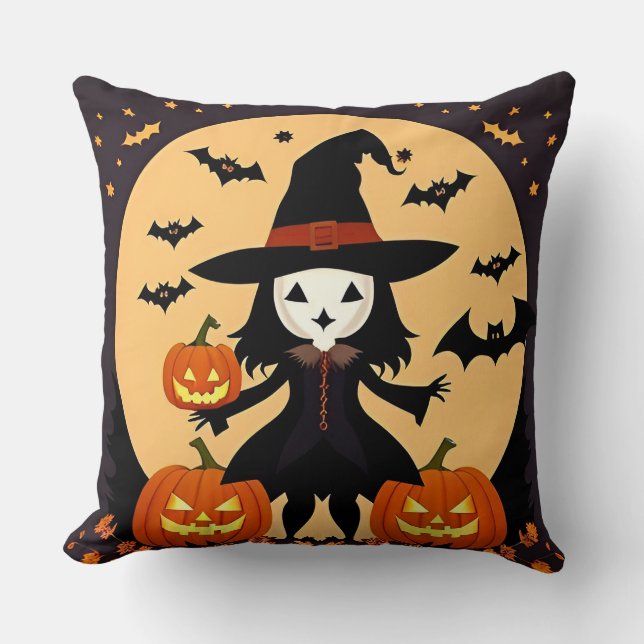 Almofada Bruxa de Halloween com Abóboras (Frente)