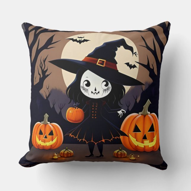 Almofada Bruxa de Halloween com Abóboras (Frente)