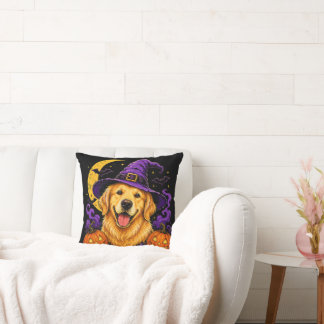Almofada Bruxa do Retriever Dourado Halloween Amante de Cac