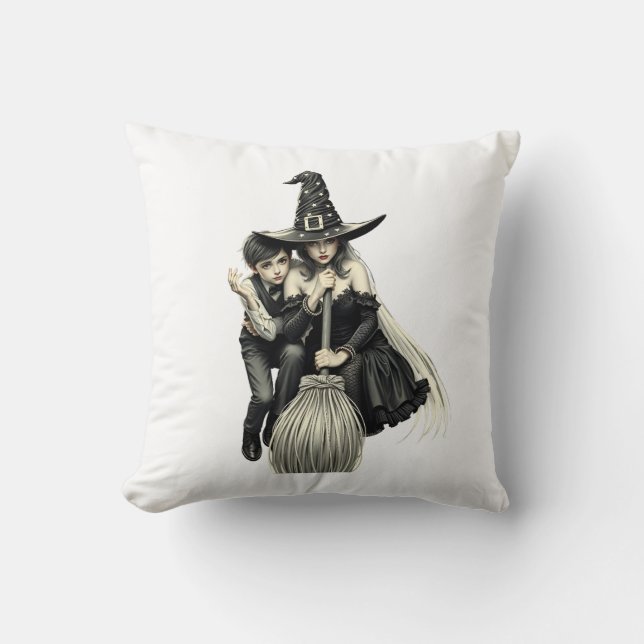 Almofada Bruxa e Menino do Halloween: Duo Mágico Escuro (Frente)