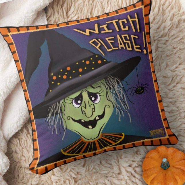 Almofada Bruxa Engraçada, Por Favor, Bonita Halloween (Sunny witch, please Inspirivity Halloween pillow)