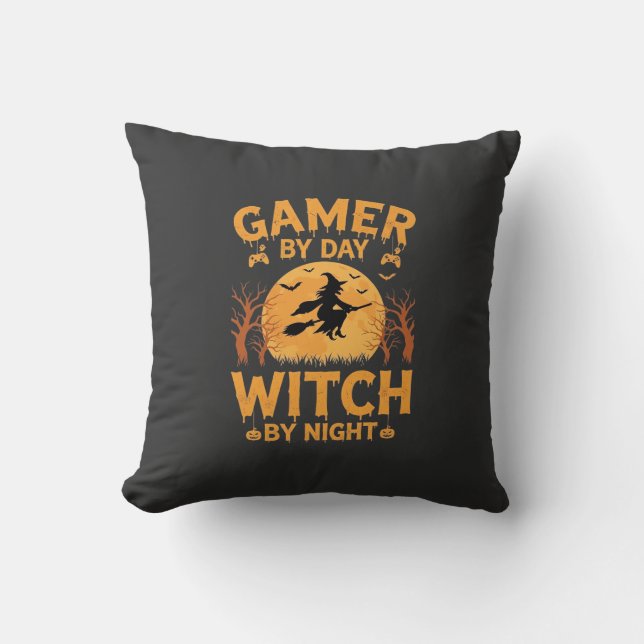 Almofada Bruxa Gamer Design de Jogos para Halloween (Frente)
