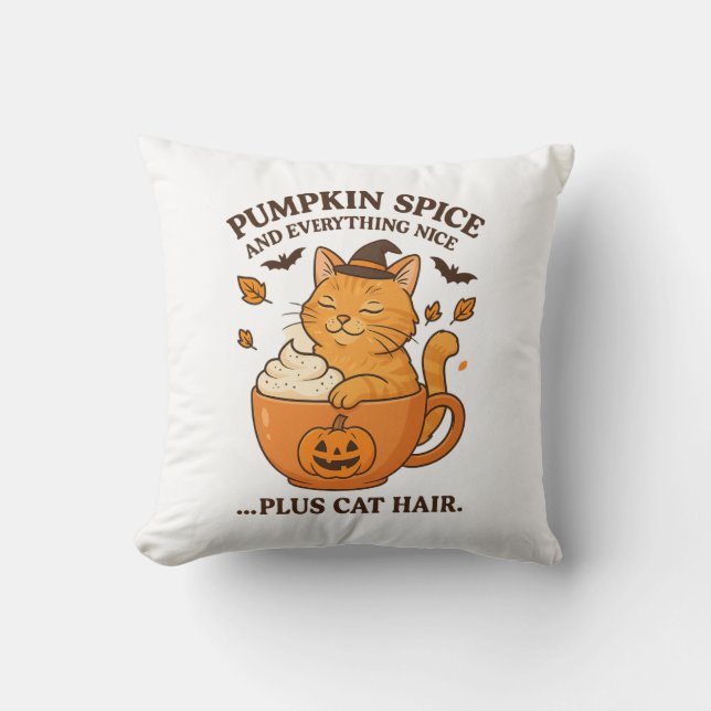 Almofada Bruxa Ginger Cat - Design de Halloween Bonito com  (Frente)