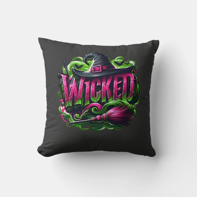 Almofada Bruxas Rosa, Design de Filme de Bruxas Verdes (Frente)