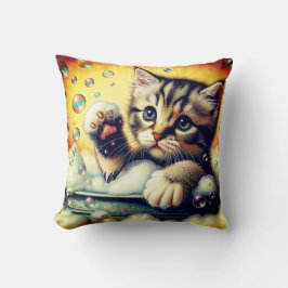Almofada "Bubble Bath Kitten - Whimsical Bath Time Art"