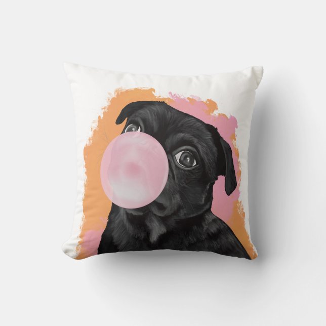 Almofada Bublegum Rosa Pug Preto Retroativo (Frente)
