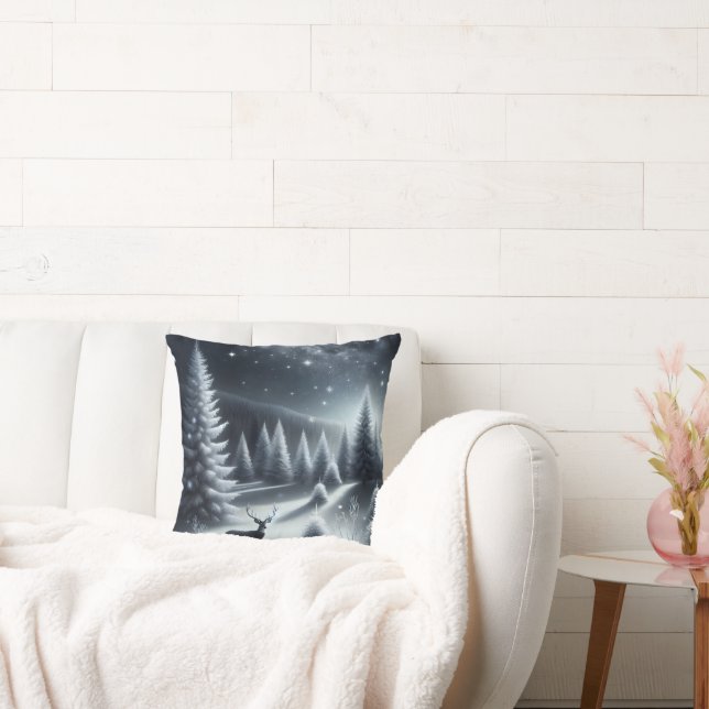 Almofada Buck Deer Na Floresta De Inverno (Sofá)