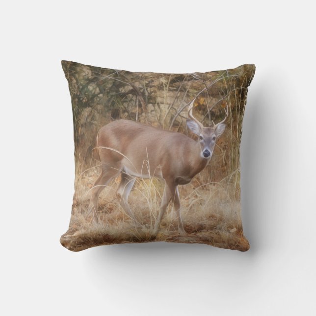 Almofada Buck Deer Wild Animal Texas Deer Art Travesseiro (Frente)