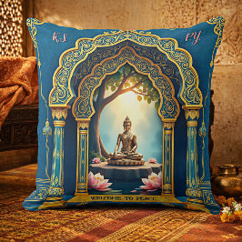 Almofada Buda Dourado Pacífico Meditando na Índia
