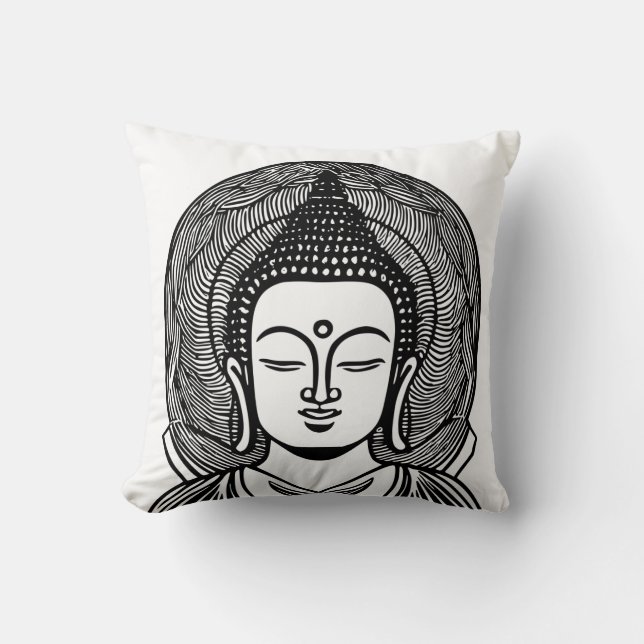 Almofada Buddha Face Black and White Zen (Frente)