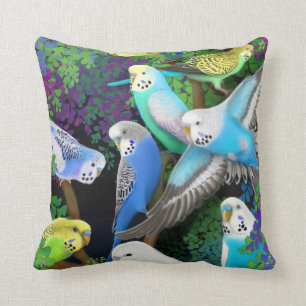 Almofada Budgerigars no travesseiro das samambaias