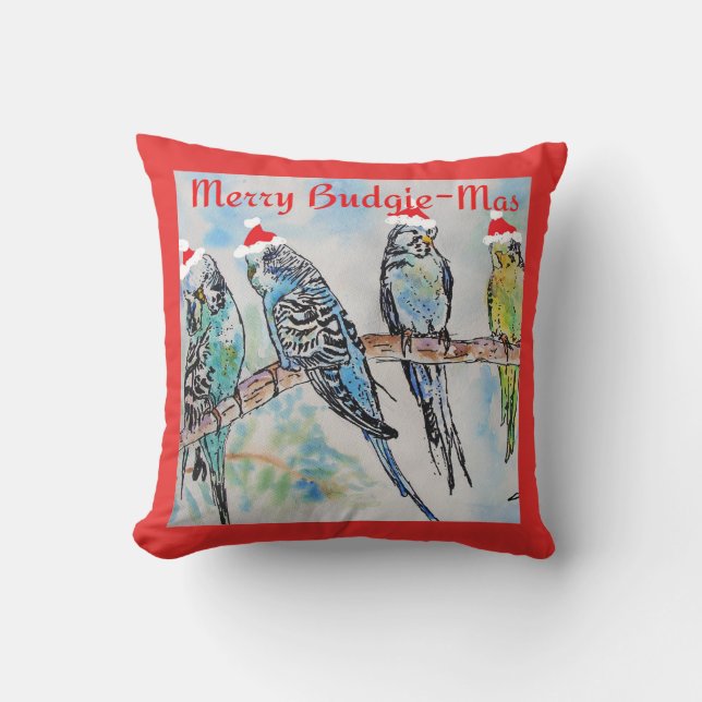 Almofada Budgie Parakeet Budgerigar Mens Funny Christmas (Frente)