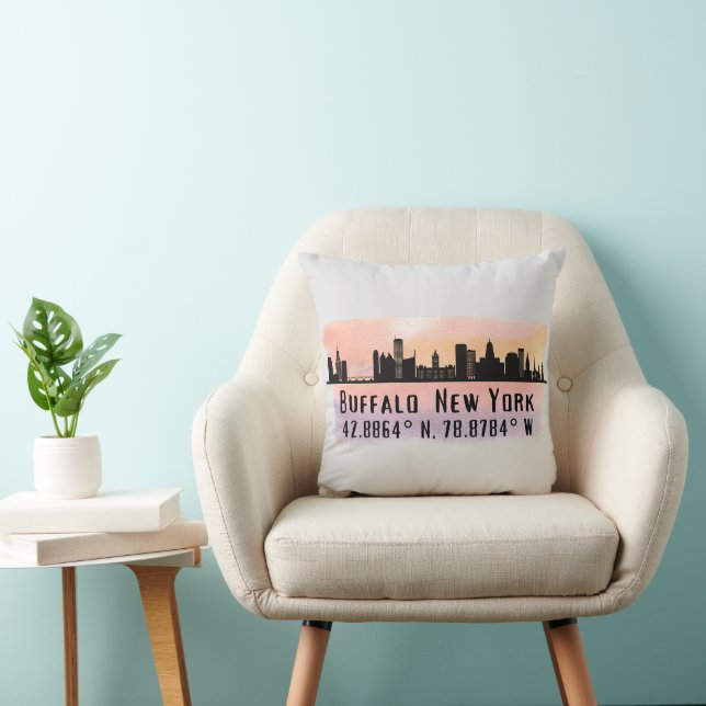 Almofada Buffalo NY City Skyline Latitude e Longitude (Cadeira)