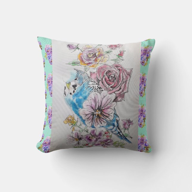 Almofada Bugerigar Rosa Watercolor Cushion (Frente)