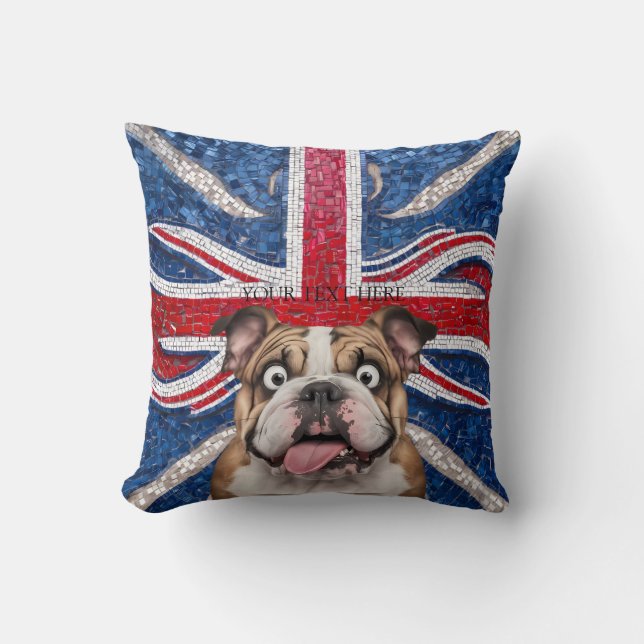 Almofada Buldogue britânico com bandeira da União como pano (Frente)