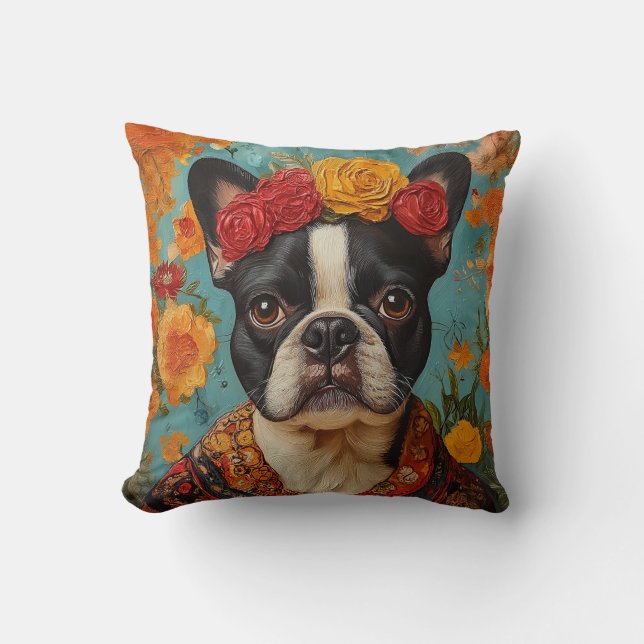 Almofada Buldogue francês como Frida Kahlo (Frente)