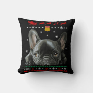 Almofada Buldogue Francês Feliz Natal Com O Frenchie
