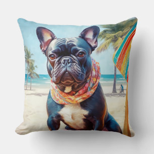 Almofada Buldogue francês na praia, presente de verão para