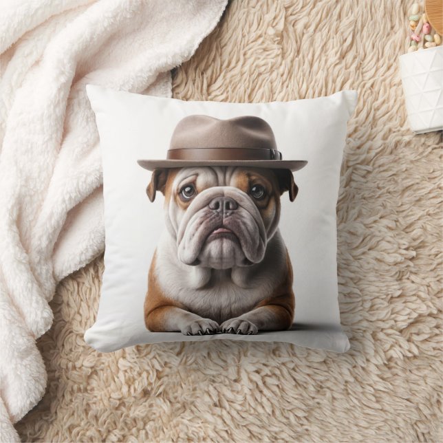Almofada Buldogue Vestindo Fedora (Cobertor)