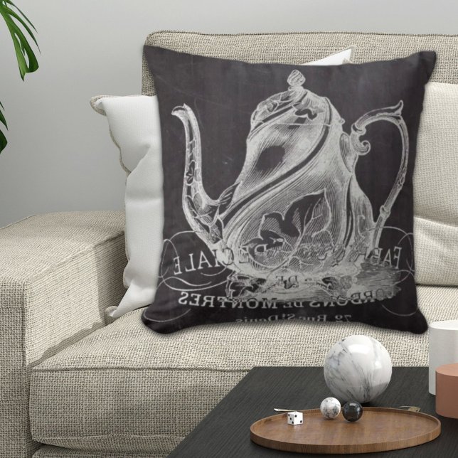 Almofada bule de chá chalkboard do partido paris do país fr (french country paris tea party chalkboard teapot throw pillow)