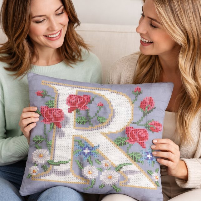 Almofada Bule de Chá Floral Estilo Ponto Cruz (Criador carregado)