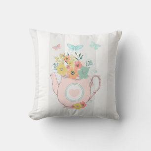 Almofada Bule rosa com flores e borboletas