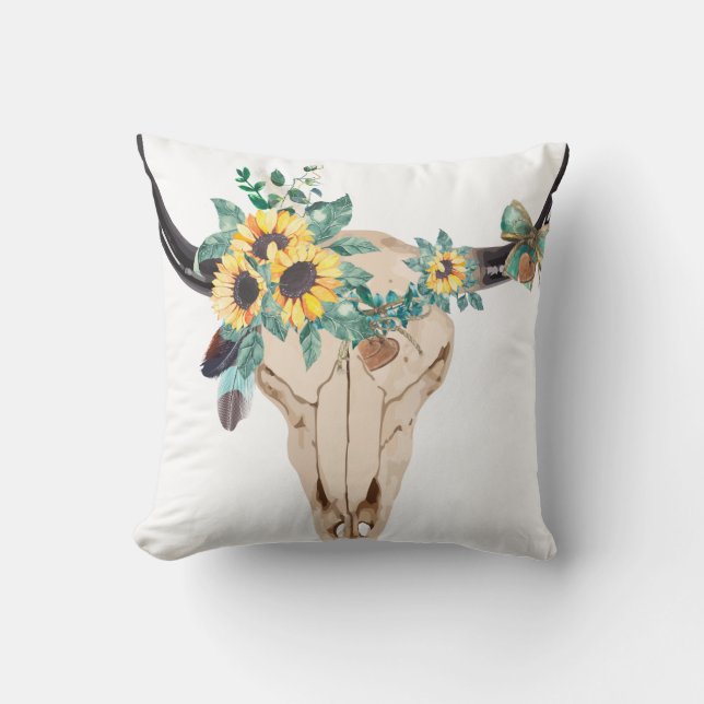 Almofada Bull Skull Sunflowers (Frente)