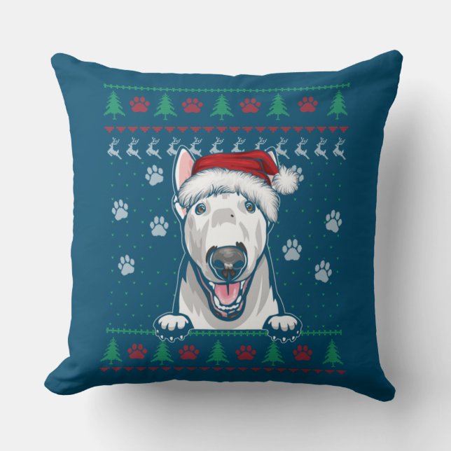 Almofada Bull Terrier Christmas Ugly Sweater Engraçado Cach (Frente)