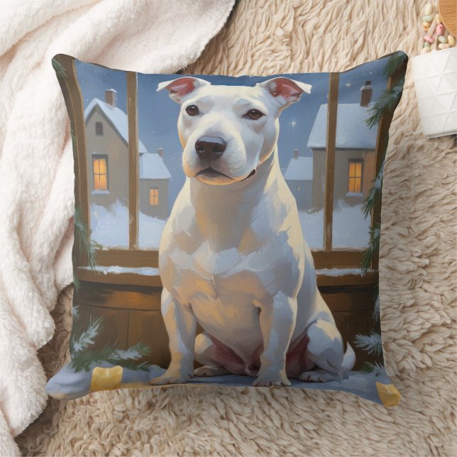 Almofada Bull Terrier com Luzes de Natal Feriado (Cobertor)