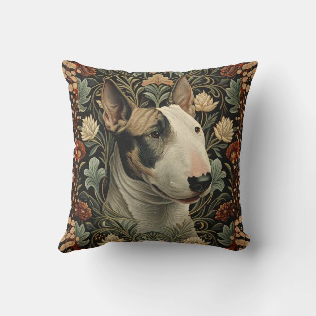 Almofada Bull Terrier Inglês Estilo Floral William Morris (Verso)