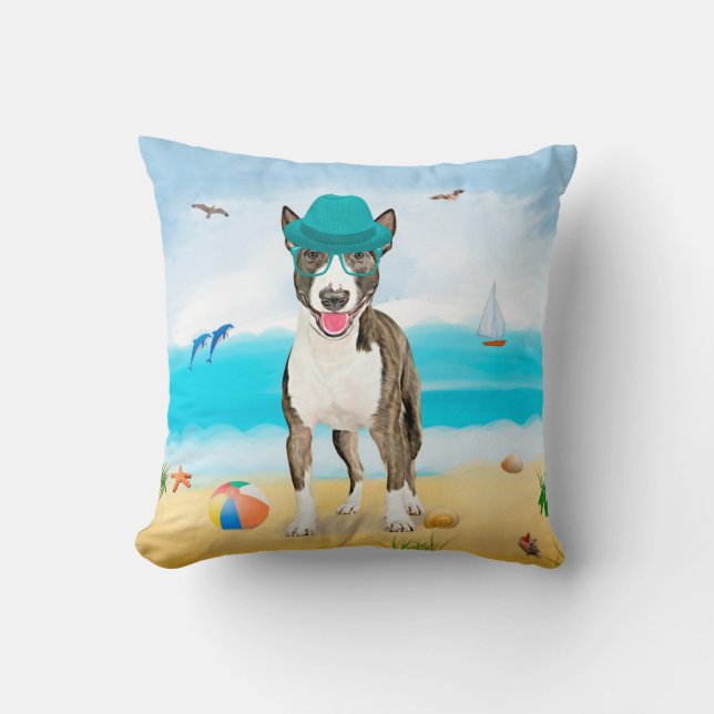 Almofada Bull Terrier no Beach (Frente)