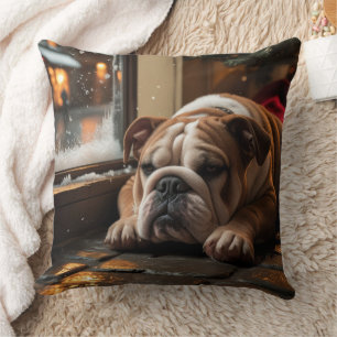 Almofada Bulldog com Luzes de Natal Feriado