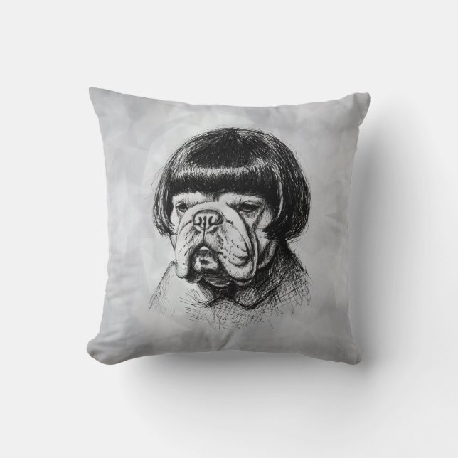 Almofada Bulldog com uma peruca (Estilo 1) Arte Refinada (Frente)