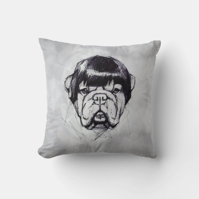 Almofada Bulldog com uma peruca (Estilo 3) Arte Refinada (Frente)
