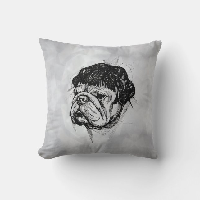 Almofada Bulldog com uma peruca (Estilo 7) Arte fina (Frente)