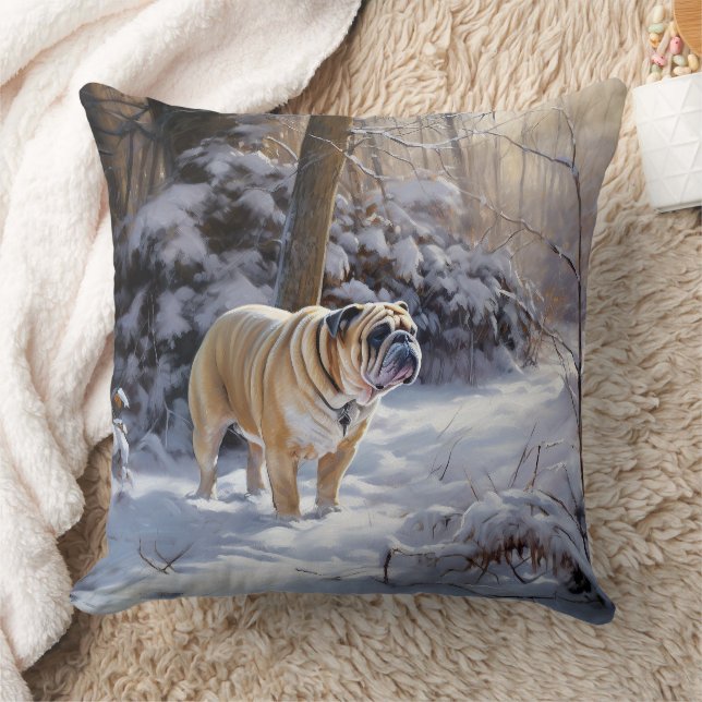 Almofada Bulldog Deixe Nevar Natal Escovado (Cobertor)