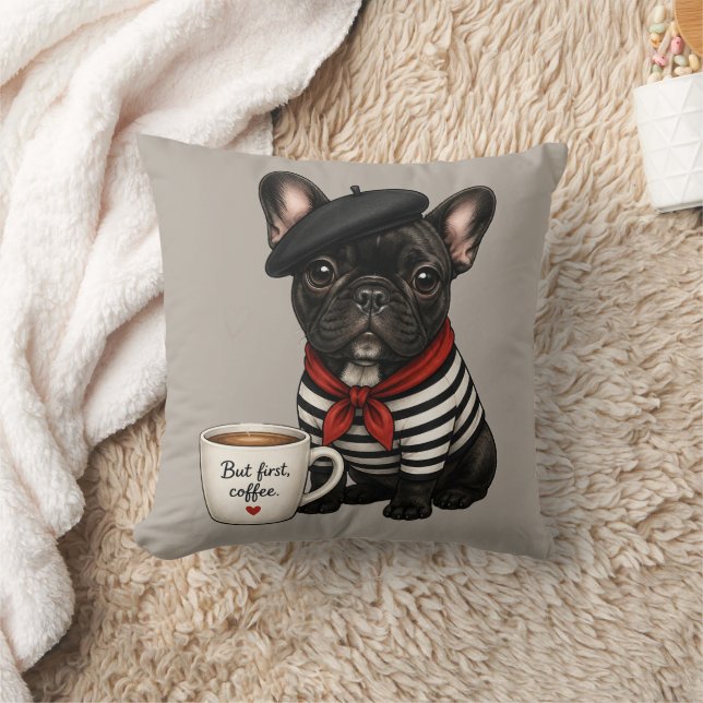 Almofada Bulldog Francês com café (Cobertor)
