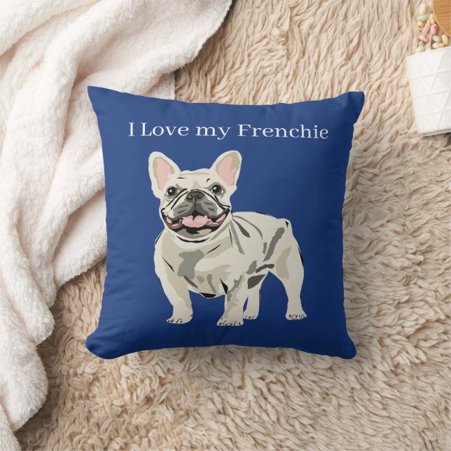 Almofada Bulldog Francês Creme, Eu Amo meu frenchie (Cobertor)
