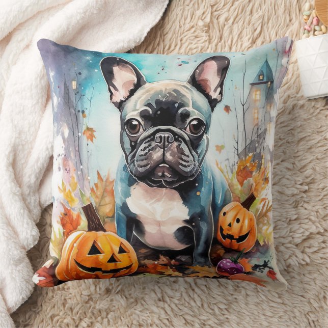 Almofada Bulldog Francês Halloween Com Pumpkins Assustado (Cobertor)