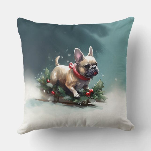 Almofada Bulldog Francês Natal neve inverno (Verso)