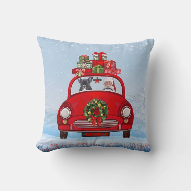 Almofada Bulldog Francês No Carro Com Papai Noel (Frente)