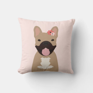 Almofada Bulldog Francês Sorrindo Flores Rosa