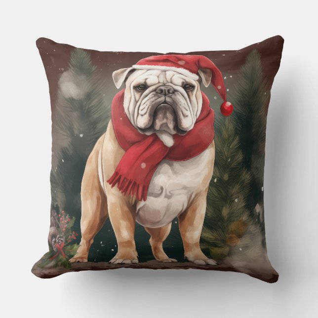 Almofada Bulldog na Neve Natal (Frente)