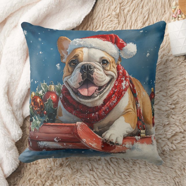 Almofada Bulldog no Trenó 'Deixe Nevar' Natal (Cobertor)