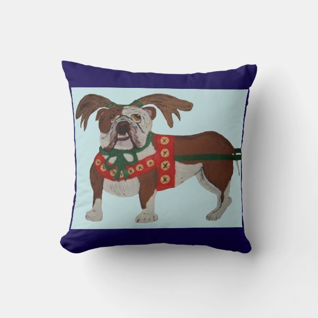 Almofada Bulldog Rena de Papai Noel (Frente)