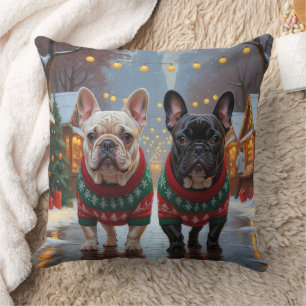 Almofada Bulldogs Franceses Natal Neve Férias