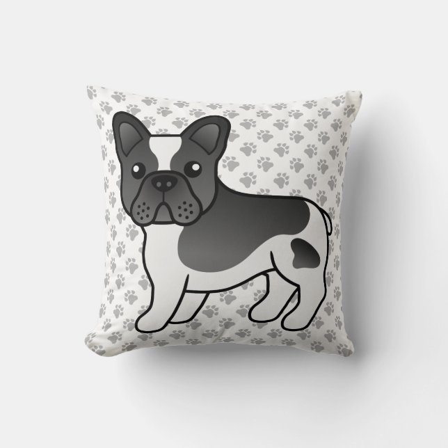 Almofada Bulldogue Francês Preto Piebald Fofo Cartoon (Frente)